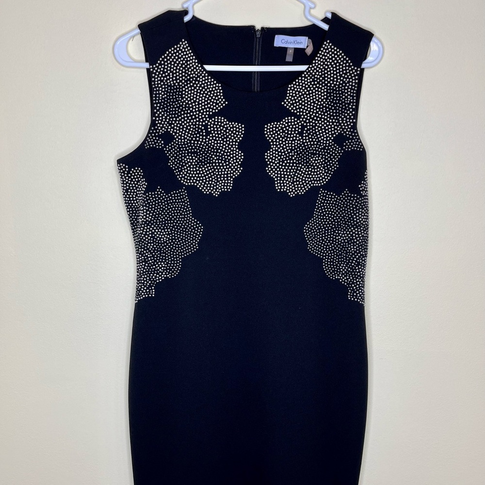 Calvin Klein Sheath dress, black with silver, size 10